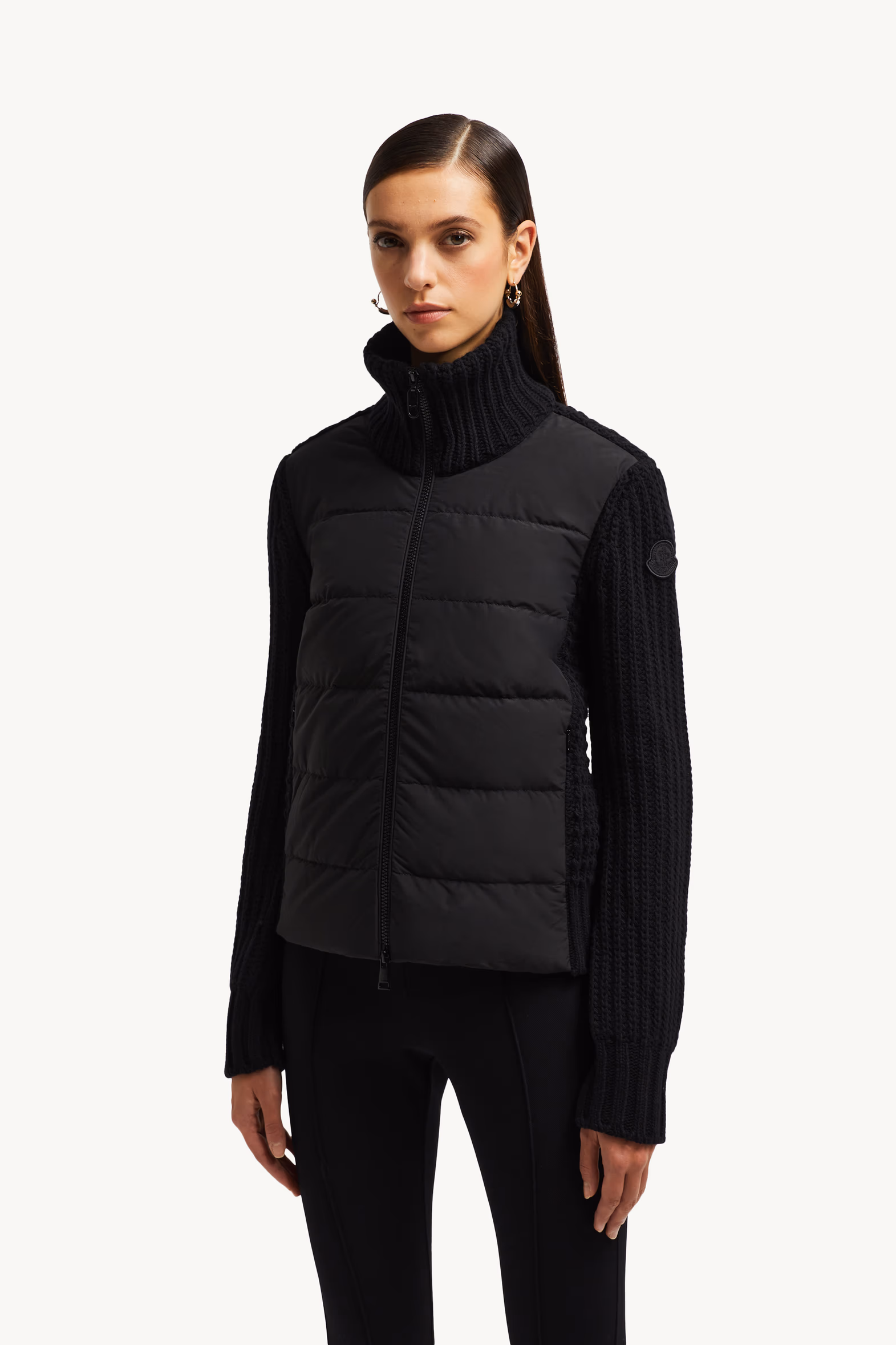 Cardigan zippé matelassé en laine et cachemire Femmes Noir Moncler 3